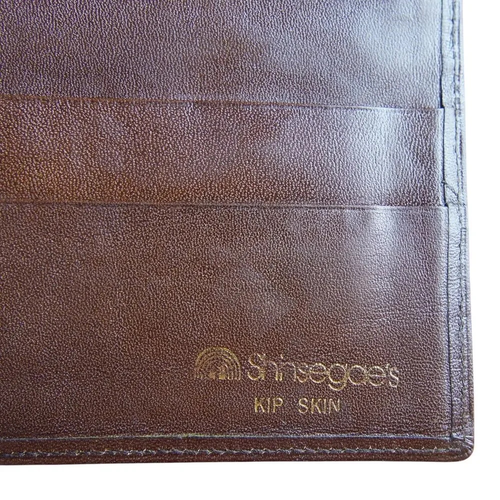 Vintage Shiregues Kip Skin Leather Wallet Cognac Brown Bifold ID Window